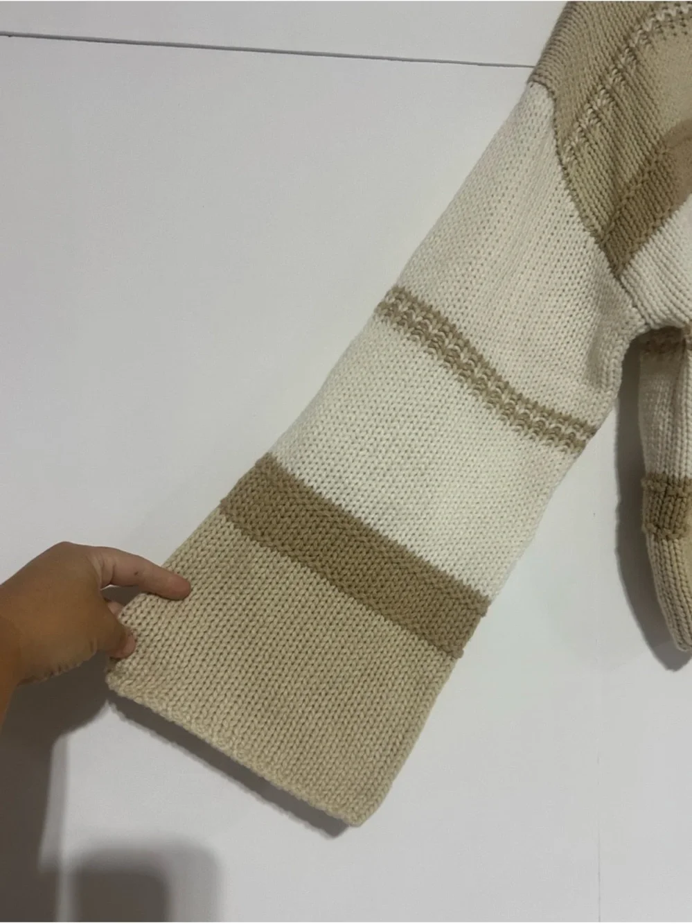 Sincerely Jules Cozy Striped V-Neck Sweater in Cream and Tan